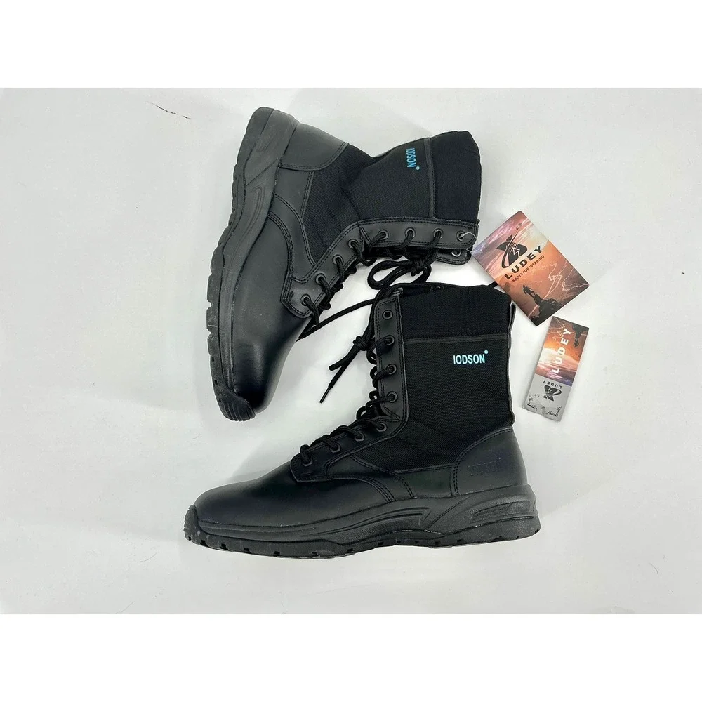 IODSON Men's Black Lace Up Side Zip‎ Combat Boots Size 9.5